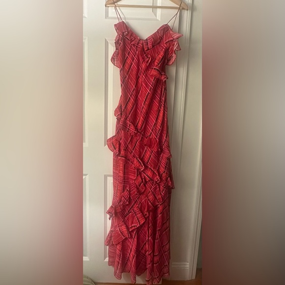 LoveShackFancy Rialto Pink Red Plaid Ruffle Dress Size 4 - Picture 2 of 4